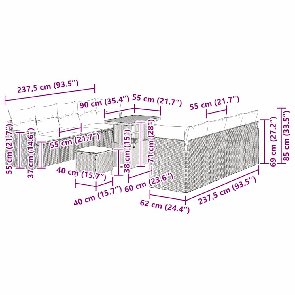 Set Divano da Giardino 11 pcs Nero polyrattan | homemem39