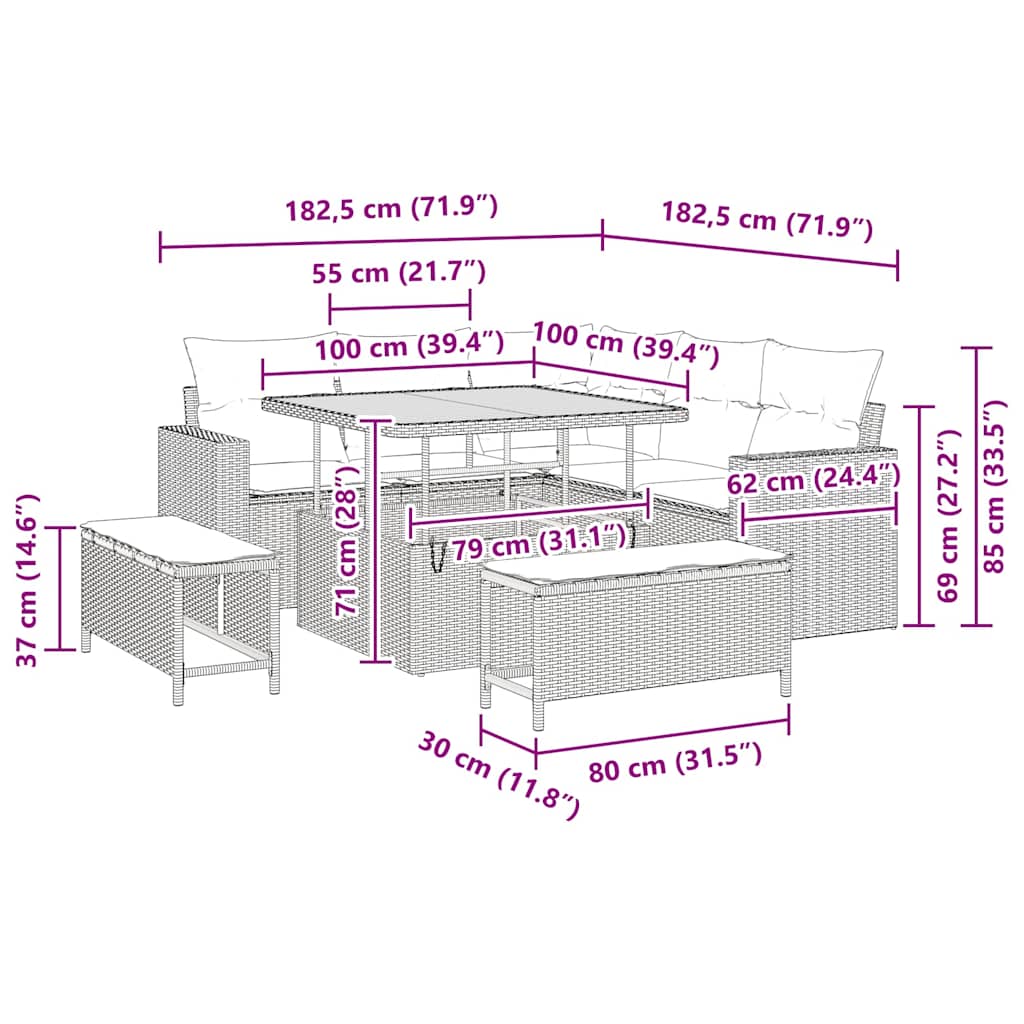 Set Divano da Giardino 8 pcs Nero polyrattan - homemem39