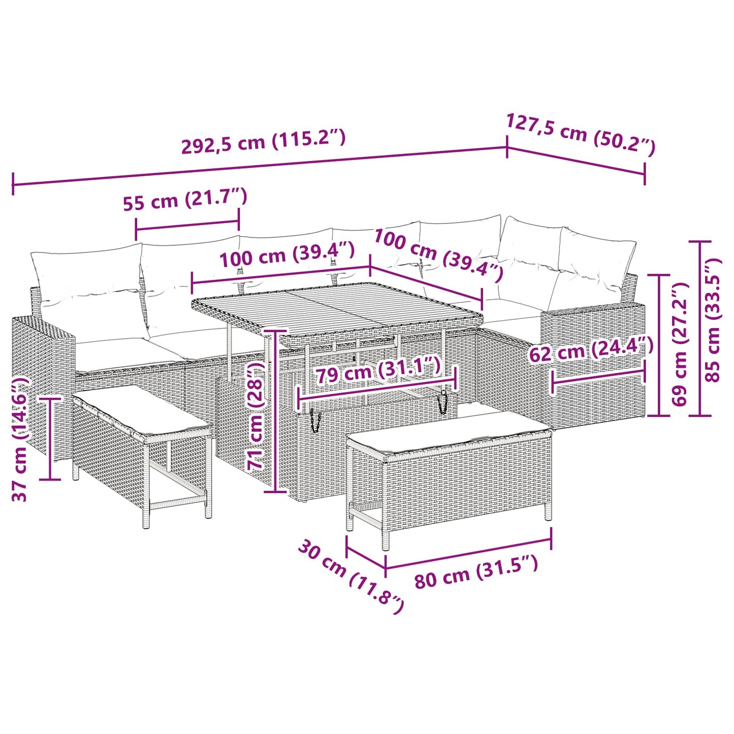 Set Divano da Giardino 9 pcs Nero polyrattan | homemem39