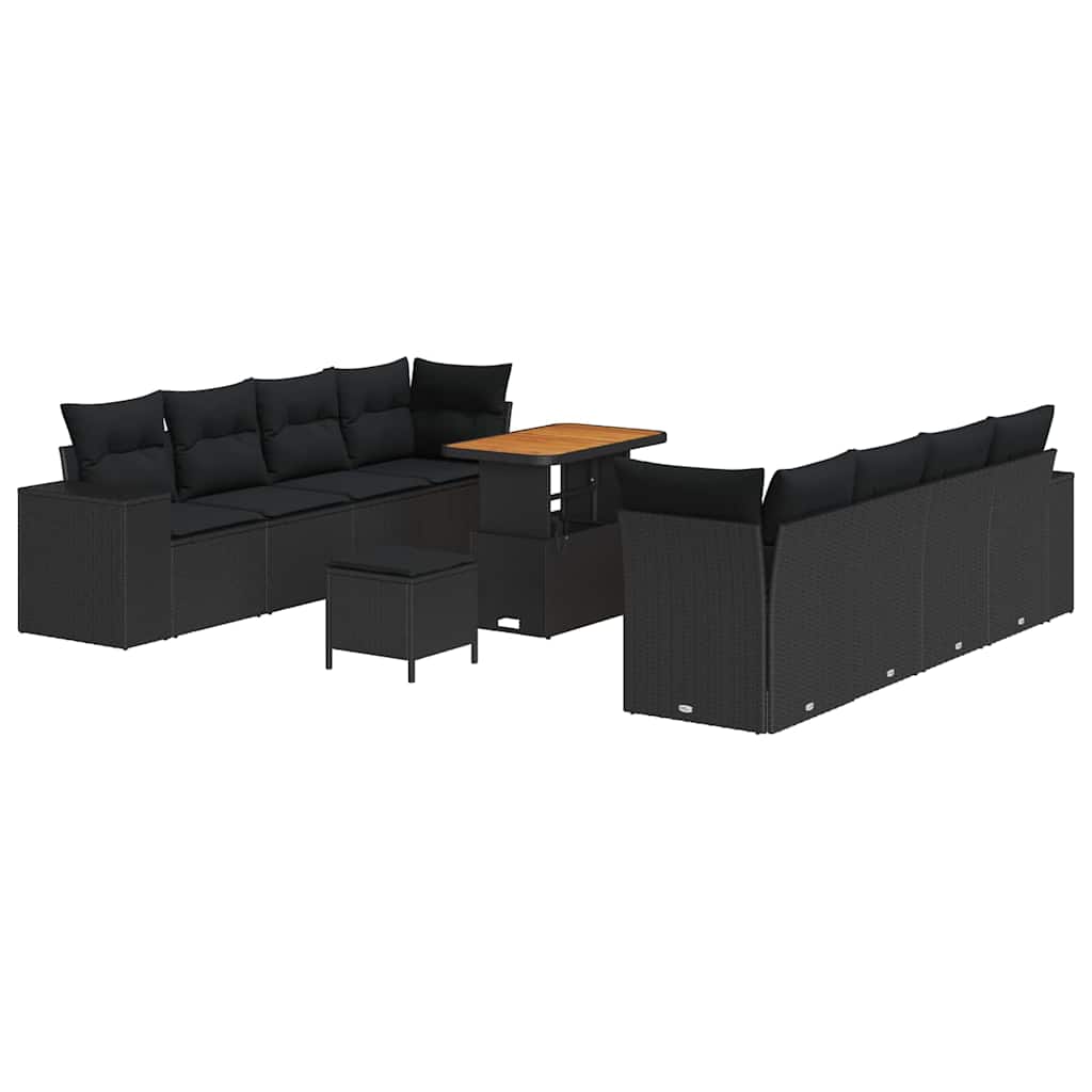 Set Divano da Giardino 11 pcs Nero polyrattan