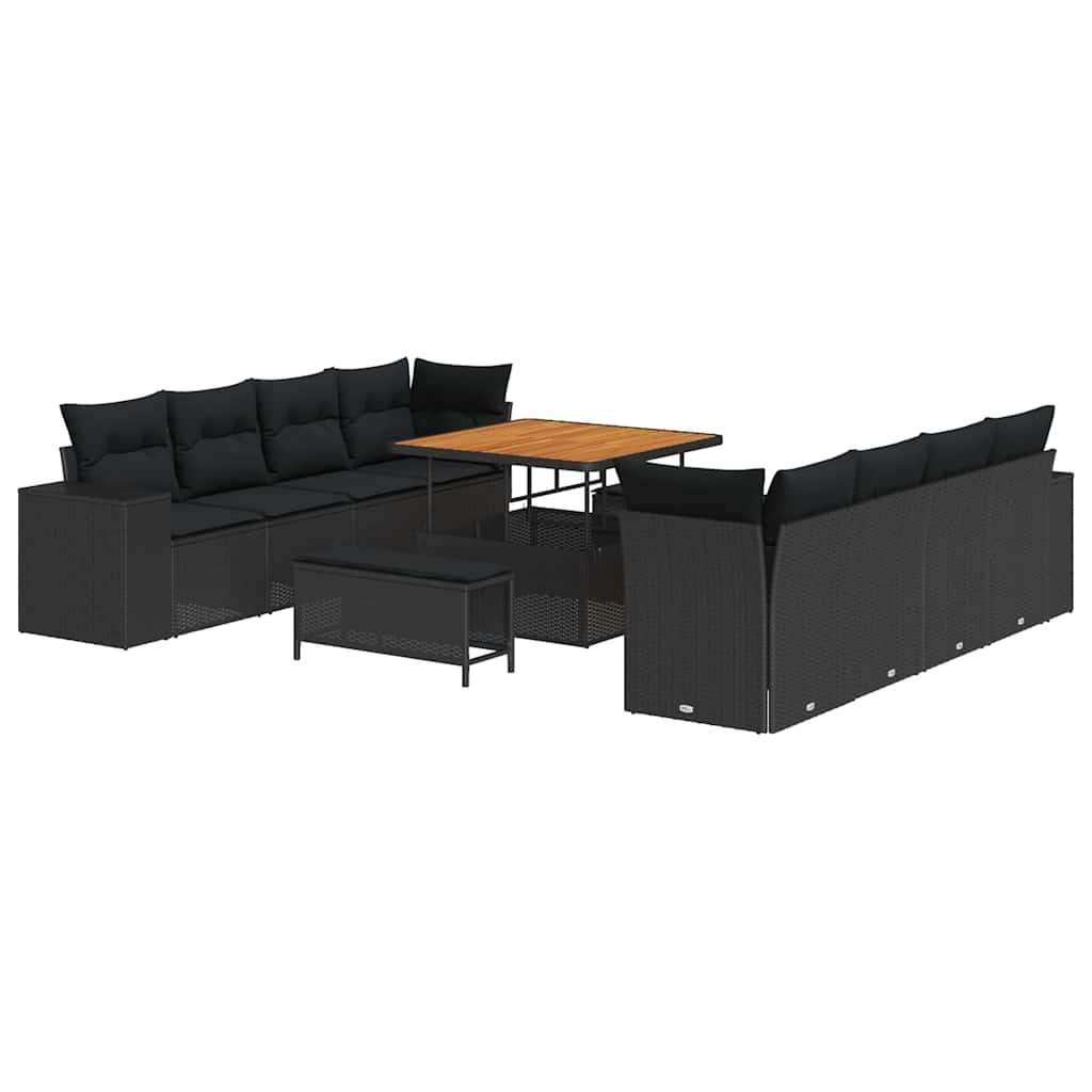 Set Divano da Giardino 11 pcs Nero polyrattan