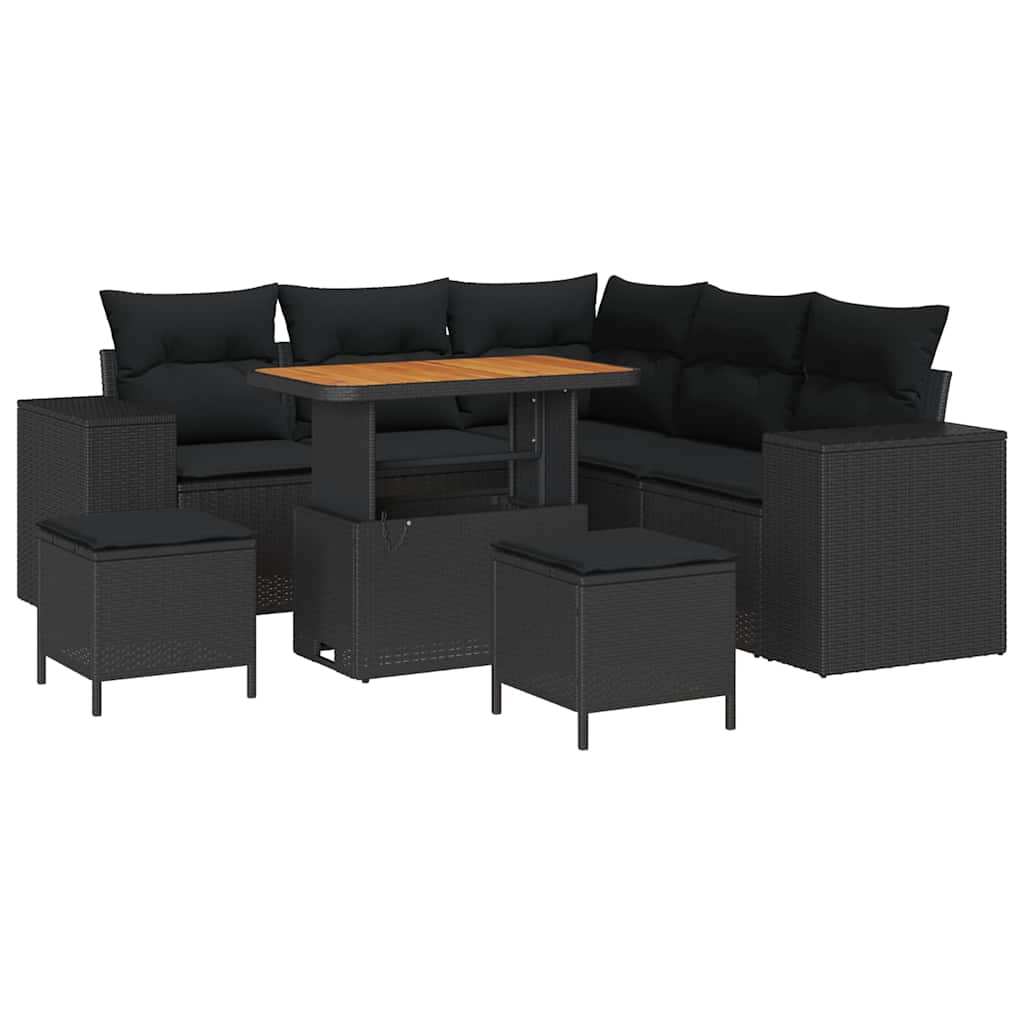 Set Divano da Giardino 8 pcs Nero polyrattan