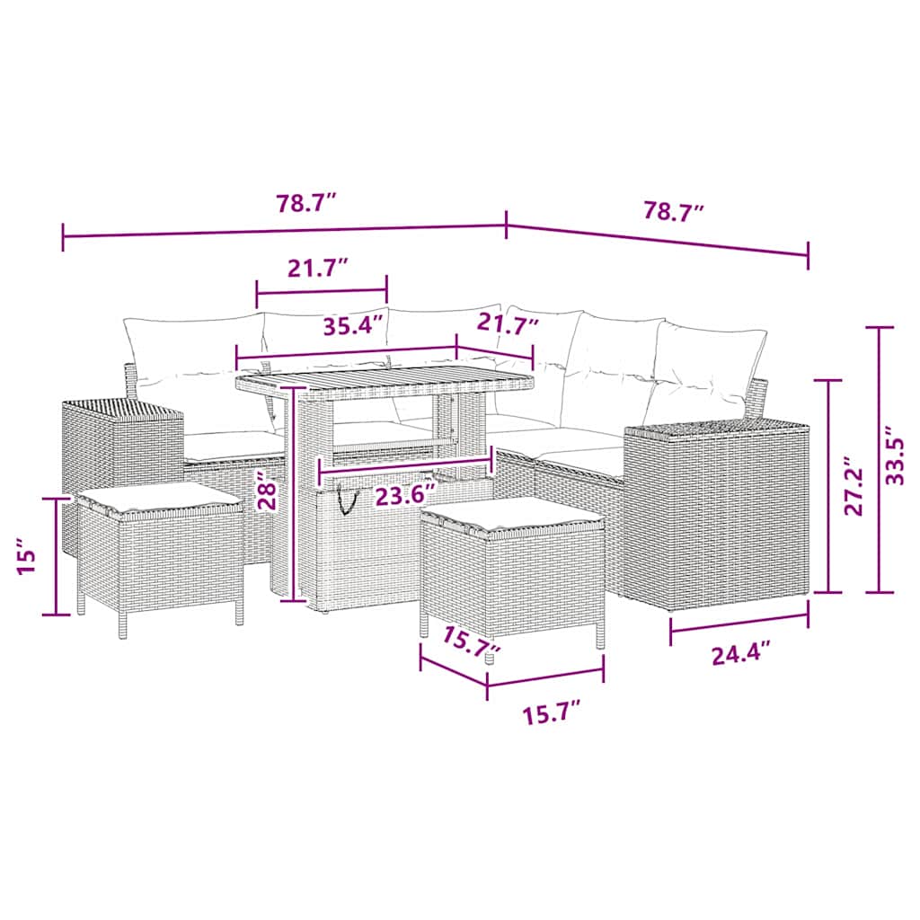 Set Divano da Giardino 8 pcs Nero polyrattan