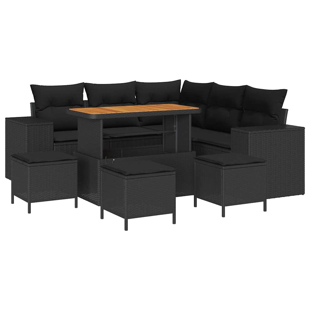 Set Divano da Giardino 9 pcs Nero polyrattan