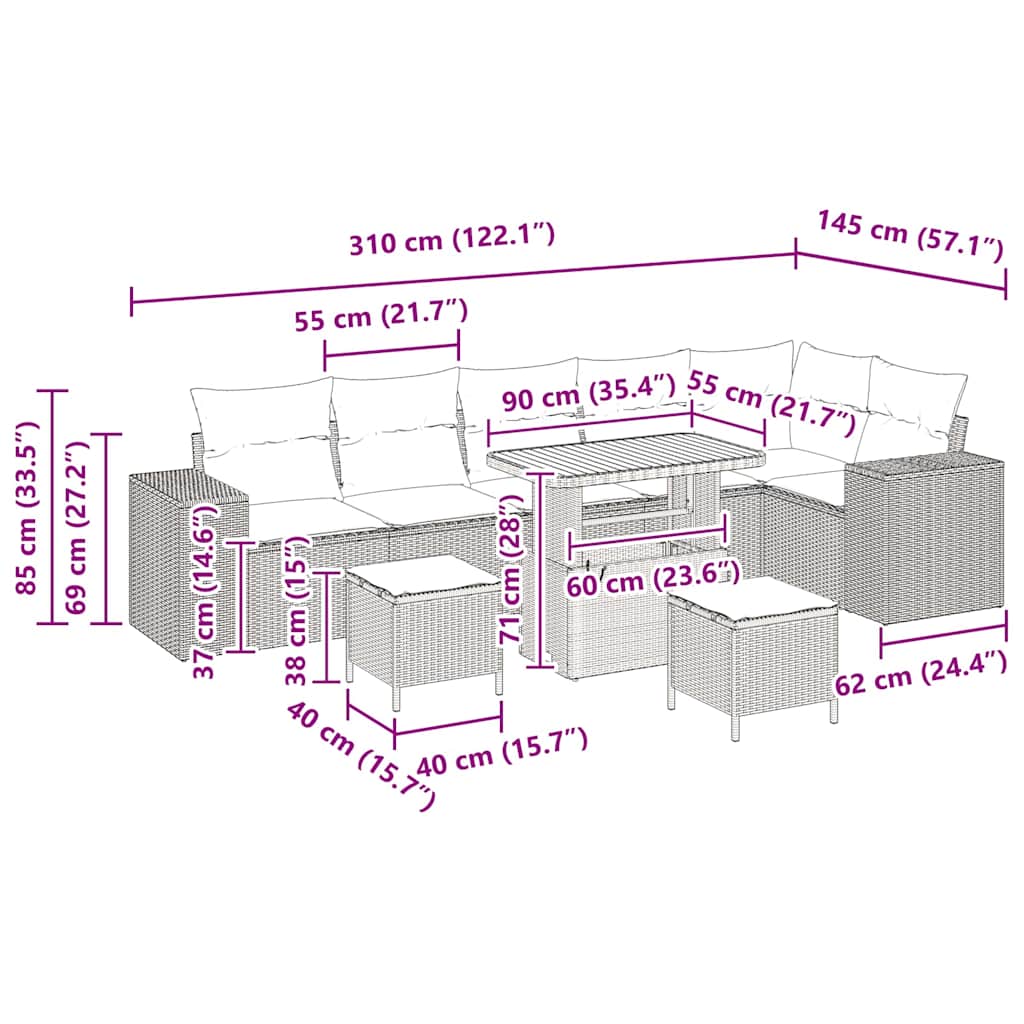 Set Divano da Giardino con cuscino 9 pcs Grigio polyrattan | homemem39