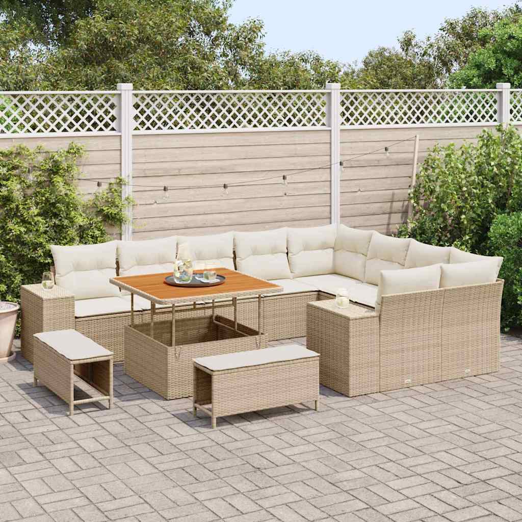 Set Divano da Giardino 12 pcs Beige polyrattan