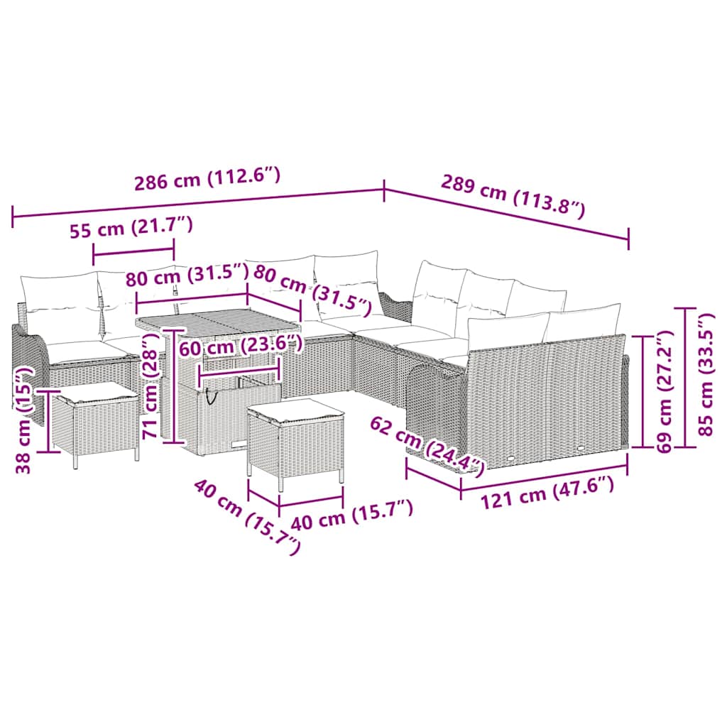Set Divano da Giardino 13 pz Grigio polyrattan | homemem39
