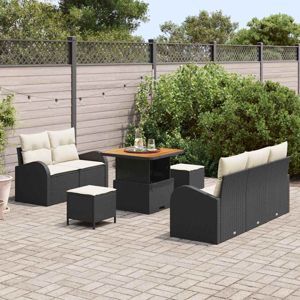 Set Divano da Giardino con cuscino 8 pcs Nero polyrattan | homemem39