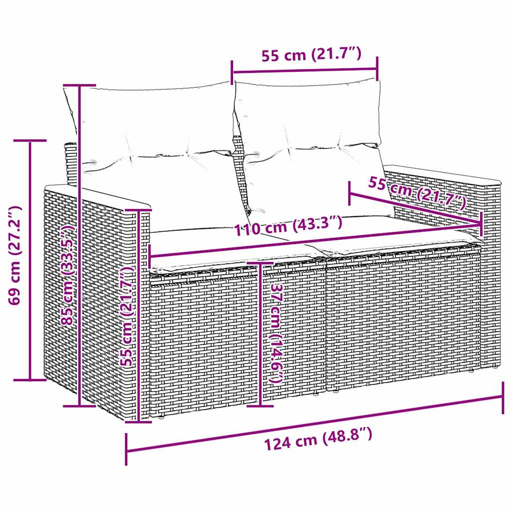 Set Divano da Giardino con cuscino 13 pcs Grigio Poly Rattan - homemem39