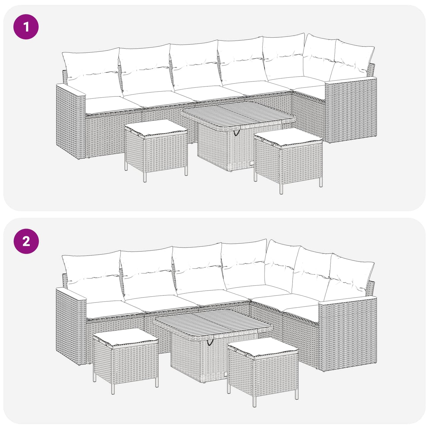 Set Divano da Giardino con cuscino 9 pcs Nero e Crema | homemem39