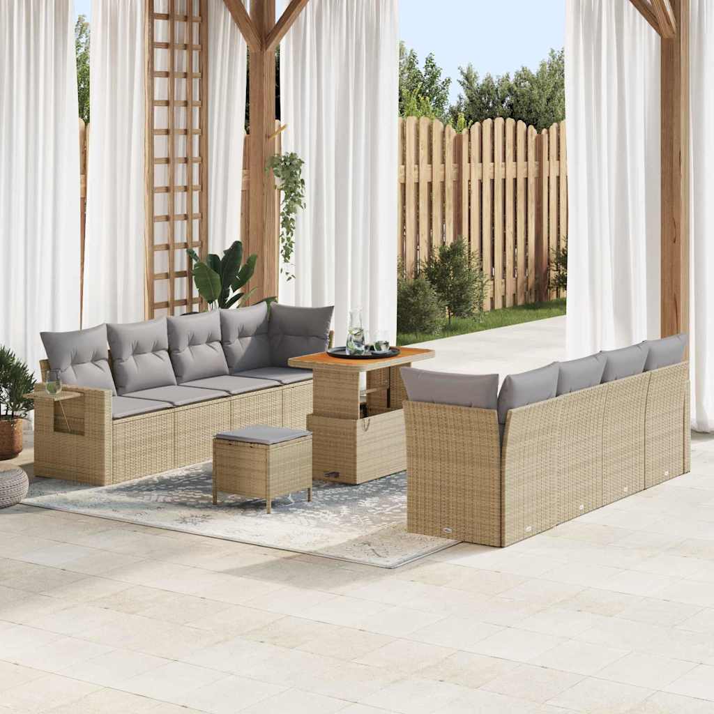 Set Divano da Giardino con cuscino 11 pcs beige e grigio chiaro