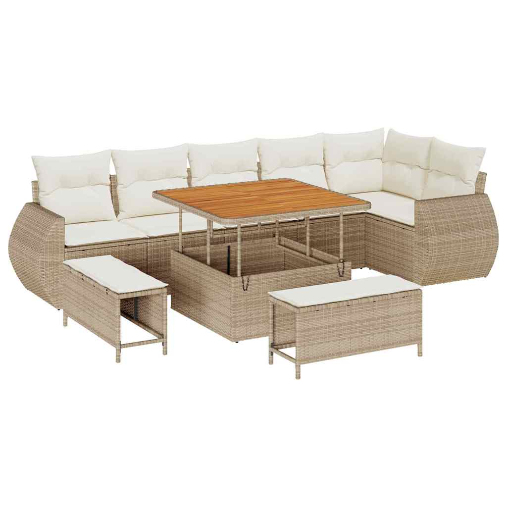 Set Divano da Giardino 9 pcs beige e panna 100 x 100 x 71 cm