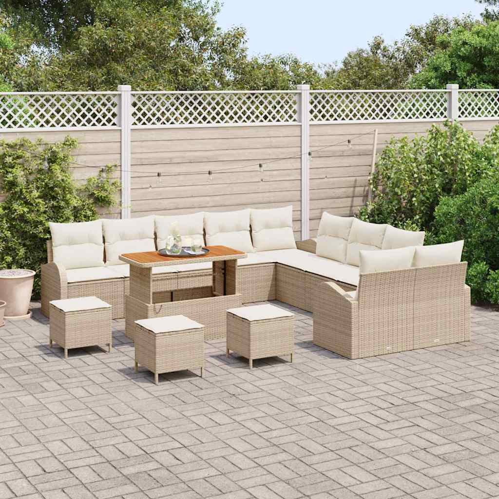 Set Divano da Giardino 14 pcs Beige e Crema 110 x 55 x 71 cm