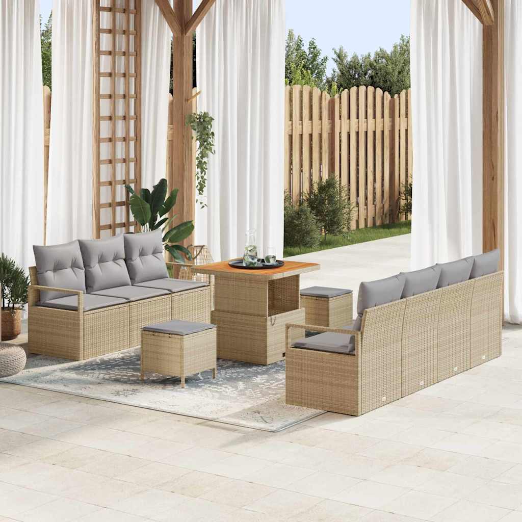 Set Divano da Giardino con cuscino 10 pcs Beige e Grigio Chiaro