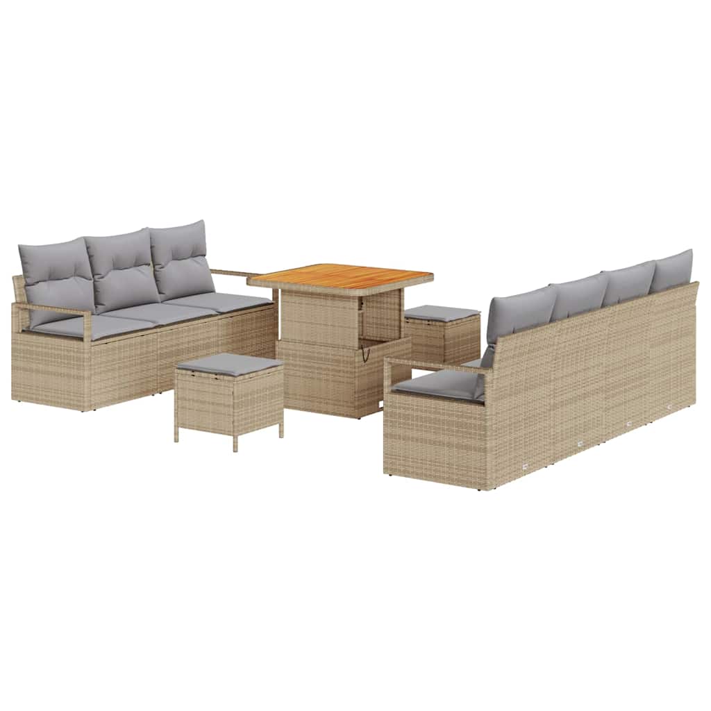 Set Divano da Giardino con cuscino 10 pcs Beige e Grigio Chiaro