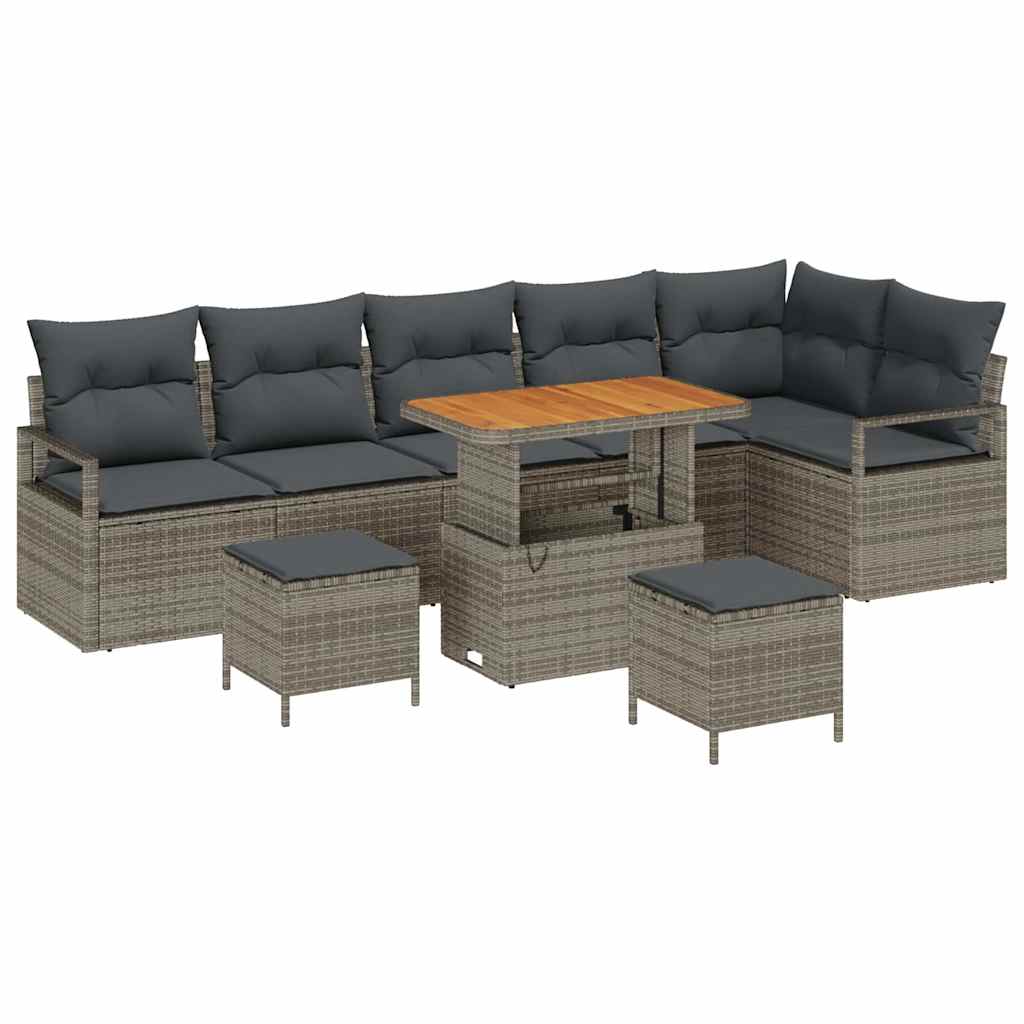 Set Divano da Giardino con cuscino 9 pcs Grigio 90 x 55 x 71 cm