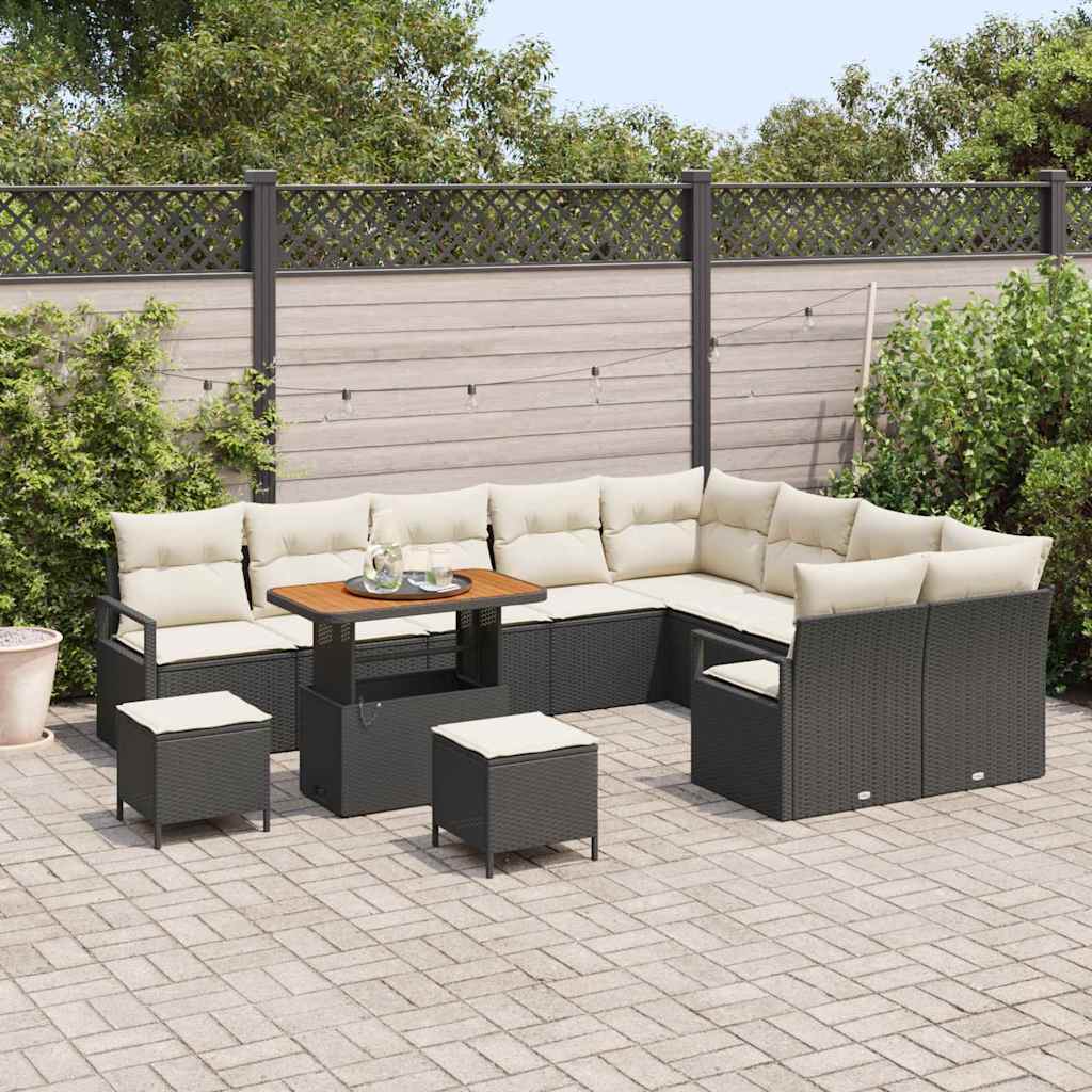 Set Divano da Giardino 12 pcs Nero e Crema 90 x 55 x 71 cm