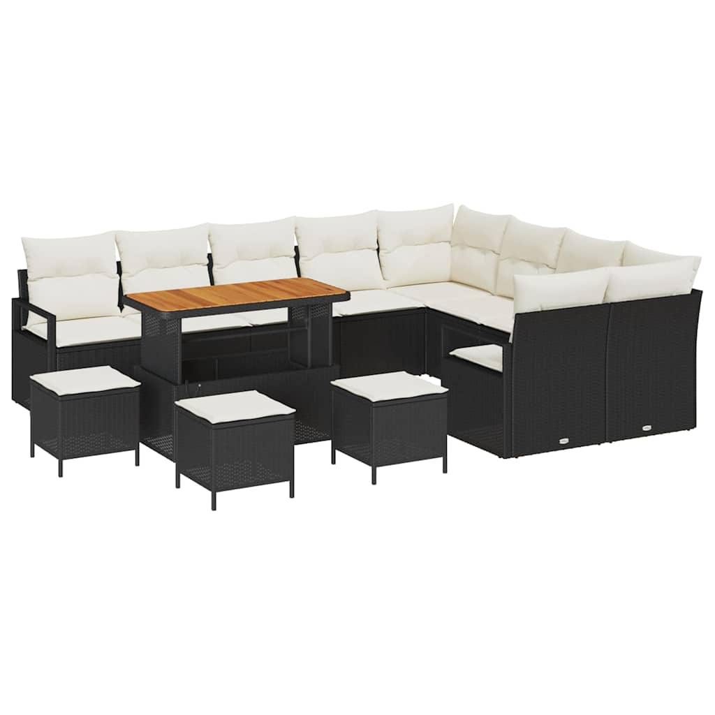 Set Divano da Giardino 13 pcs Nero e Crema 110 x 55 x 71 cm
