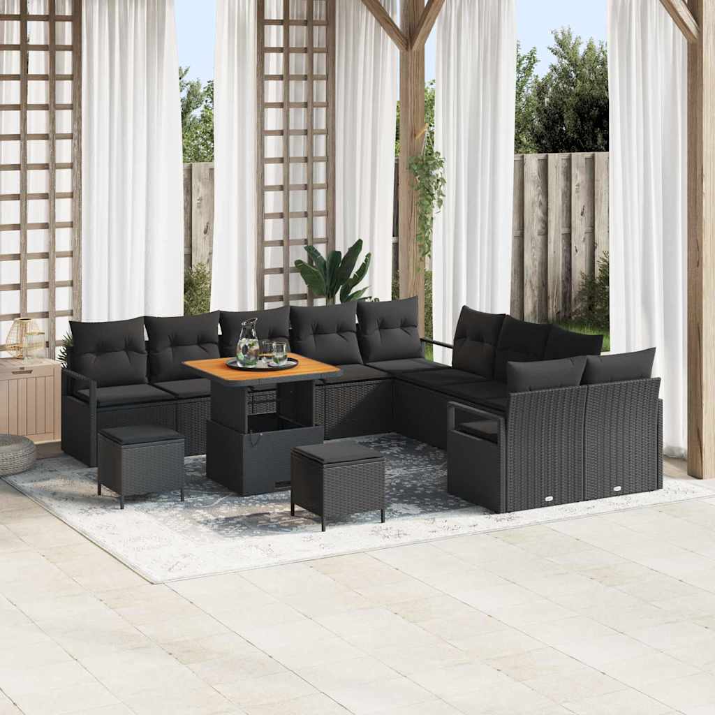 Set Divano da Giardino con cuscino 13 pcs Nero 80 x 80 x 71 cm