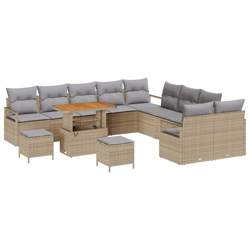 Set Divano da Giardino con cuscino 13 pcs Beige e Grigio Chiaro