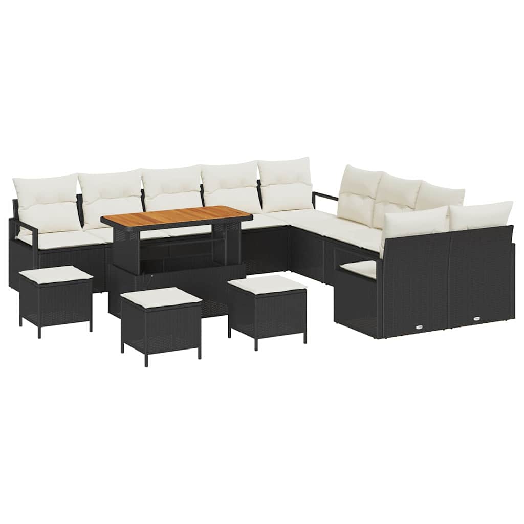 Set Divano da Giardino 14 pcs Nero e Crema 110 x 55 x 71 cm