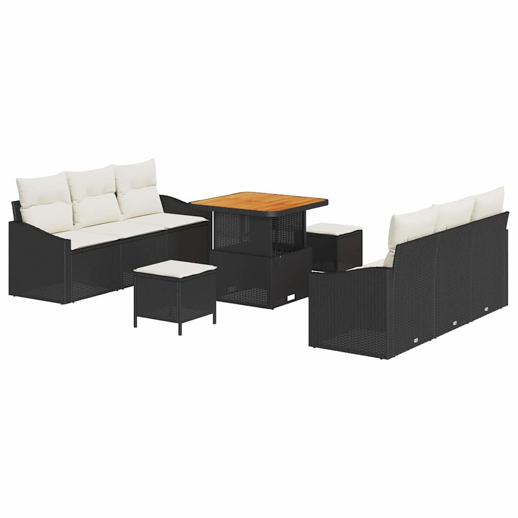 Set Divano da Giardino 9 pcs Nero e Crema 80 x 80 x 71 cm