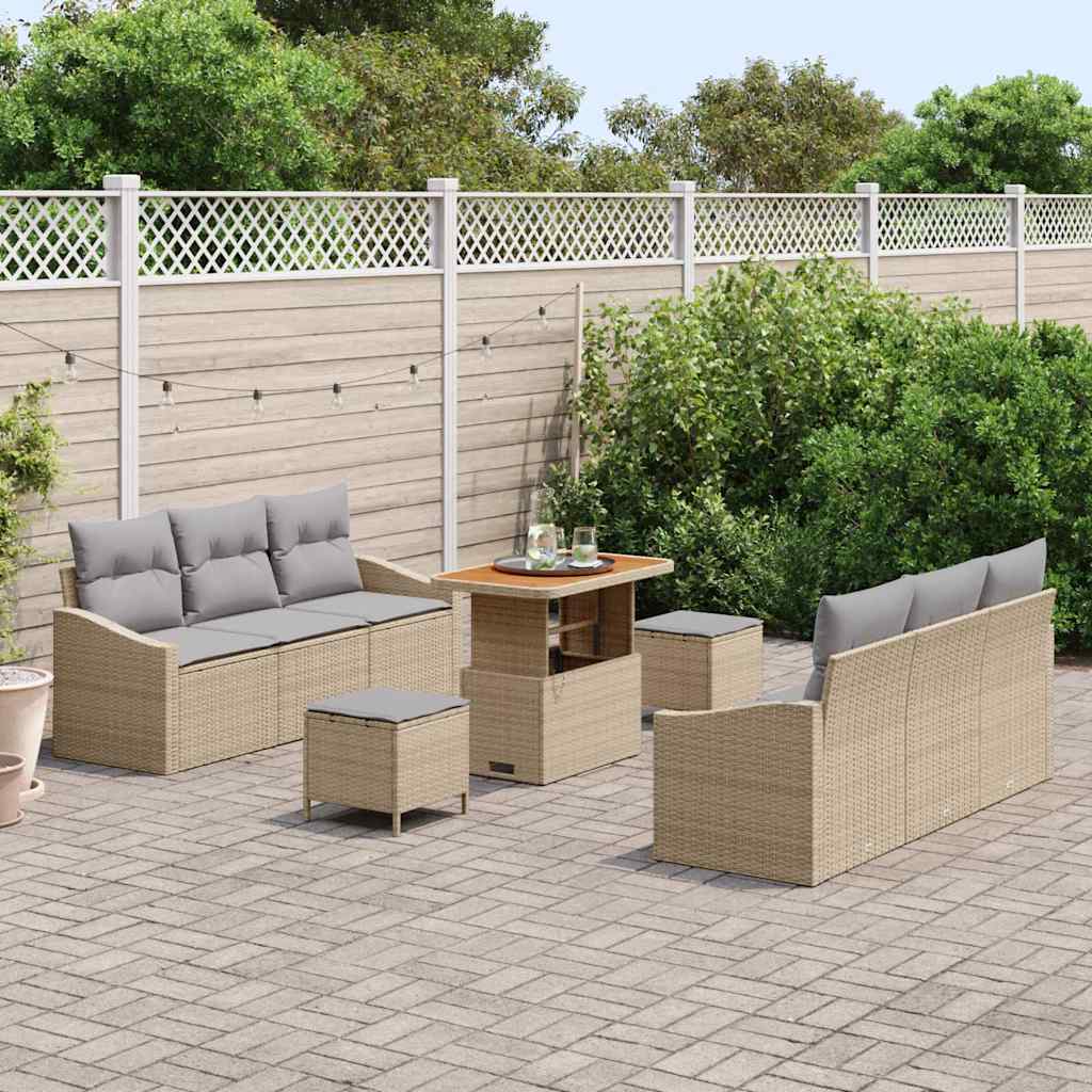 Set Divano da Giardino con cuscino 9 pcs Beige e Grigio Chiaro