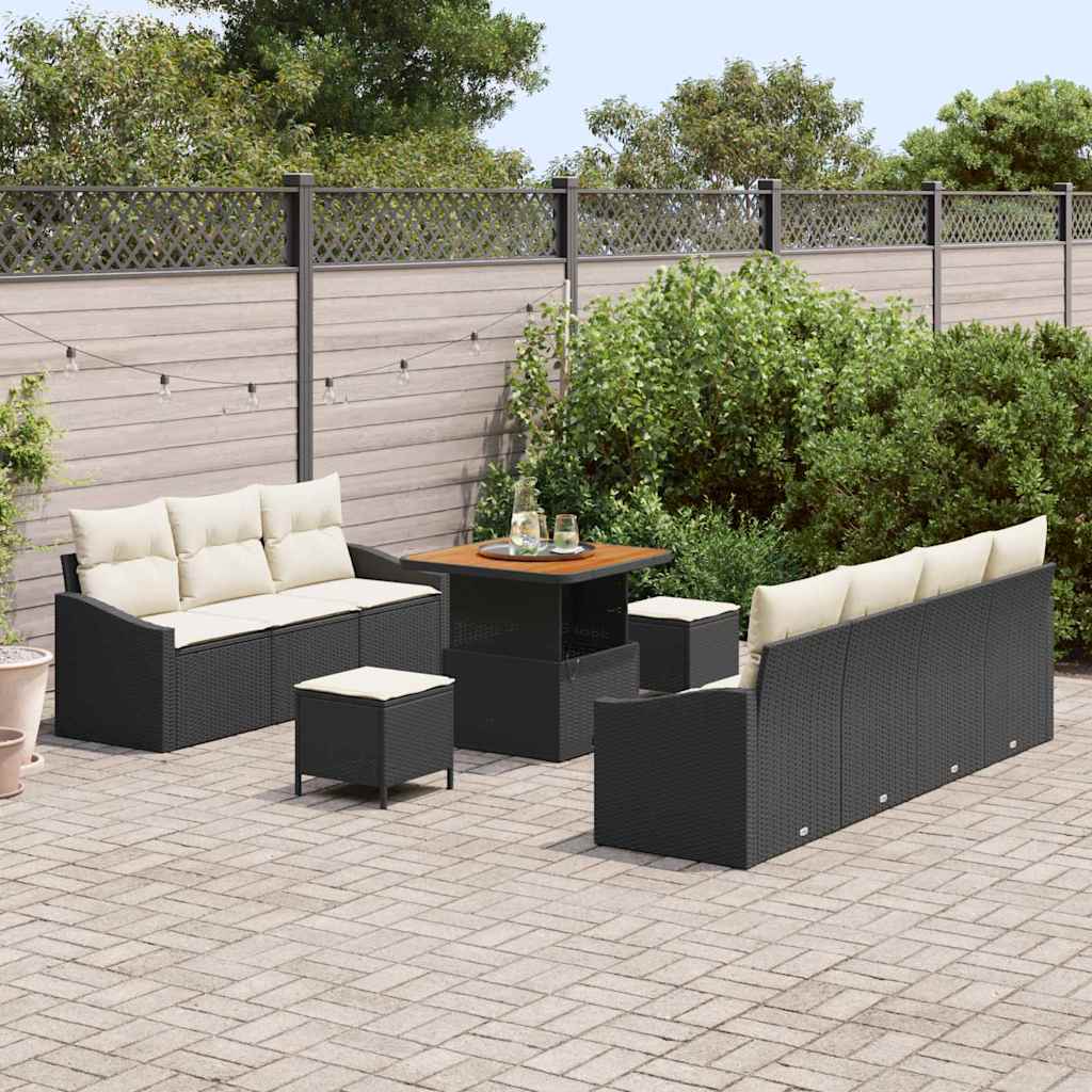 Set Divano da Giardino 10 pcs Nero e Crema 80 x 80 x 71 cm