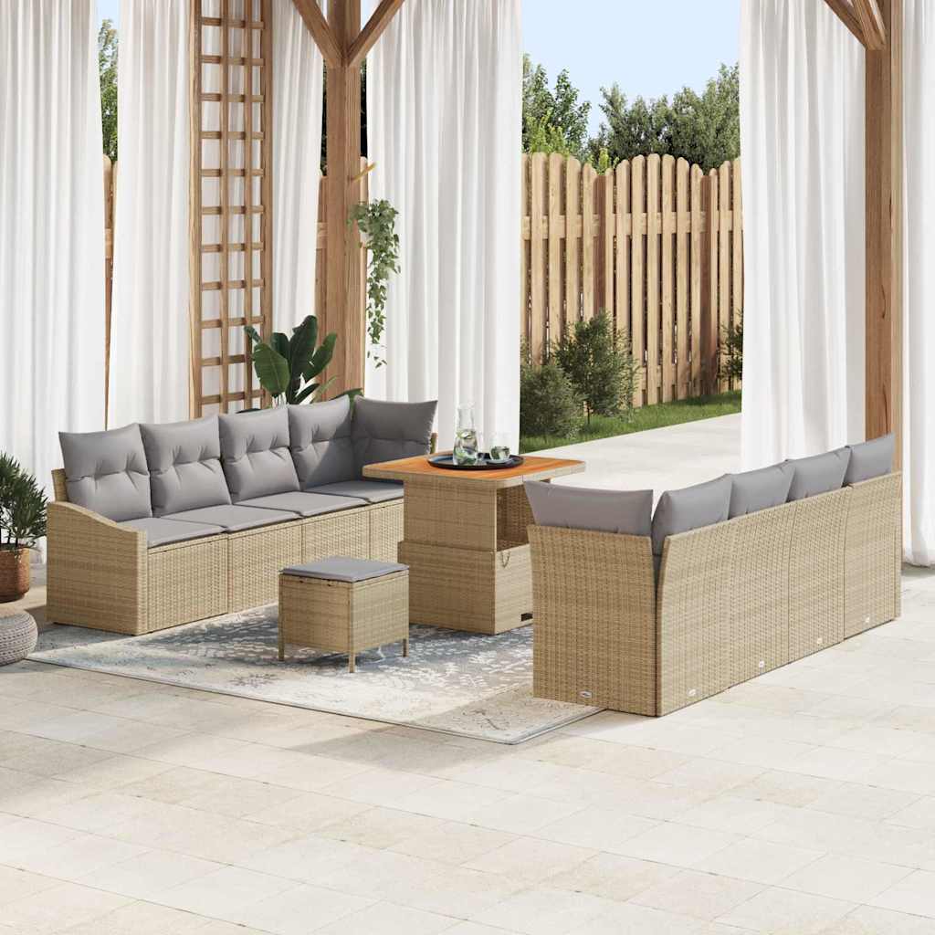 Set Divano da Giardino con cuscino 11 pcs Beige e Grigio Chiaro