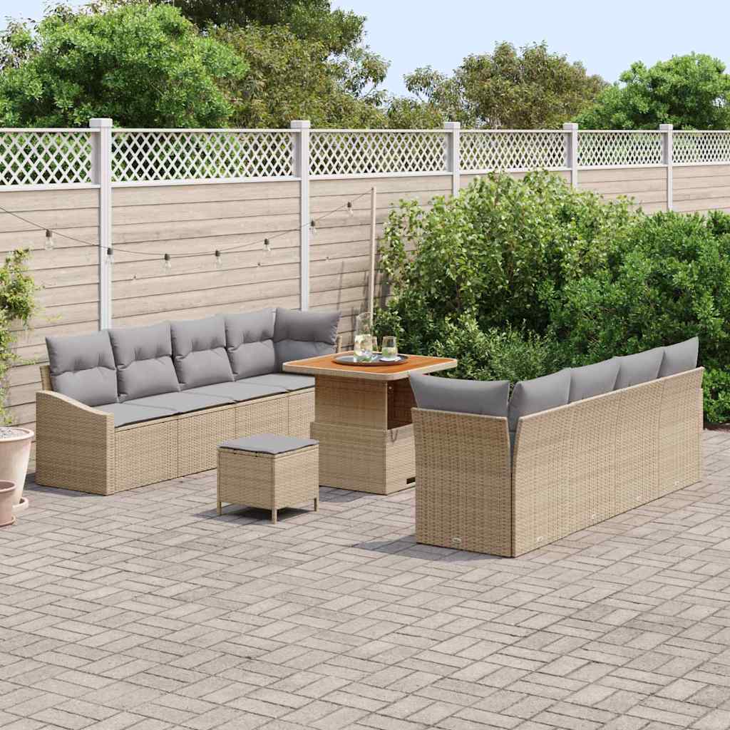 Set Divano da Giardino con cuscino 11 pcs Beige e Grigio Chiaro