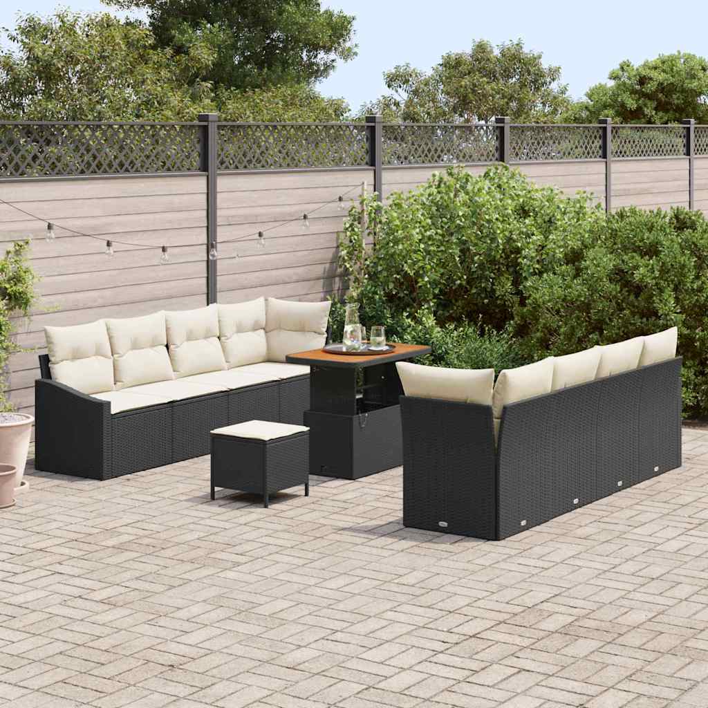 Set Divano da Giardino 11 pcs Nero e Crema 90 x 55 x 71 cm