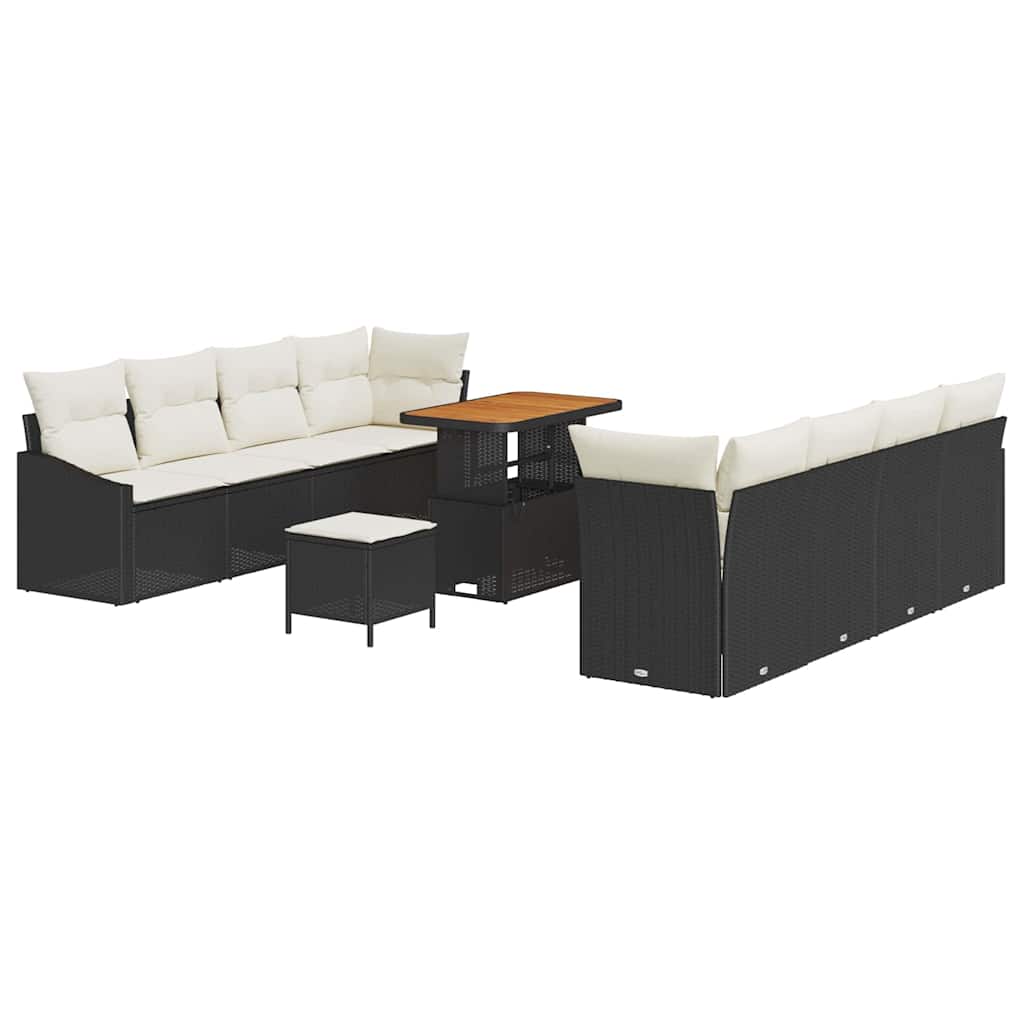 Set Divano da Giardino 11 pcs Nero e Crema 90 x 55 x 71 cm