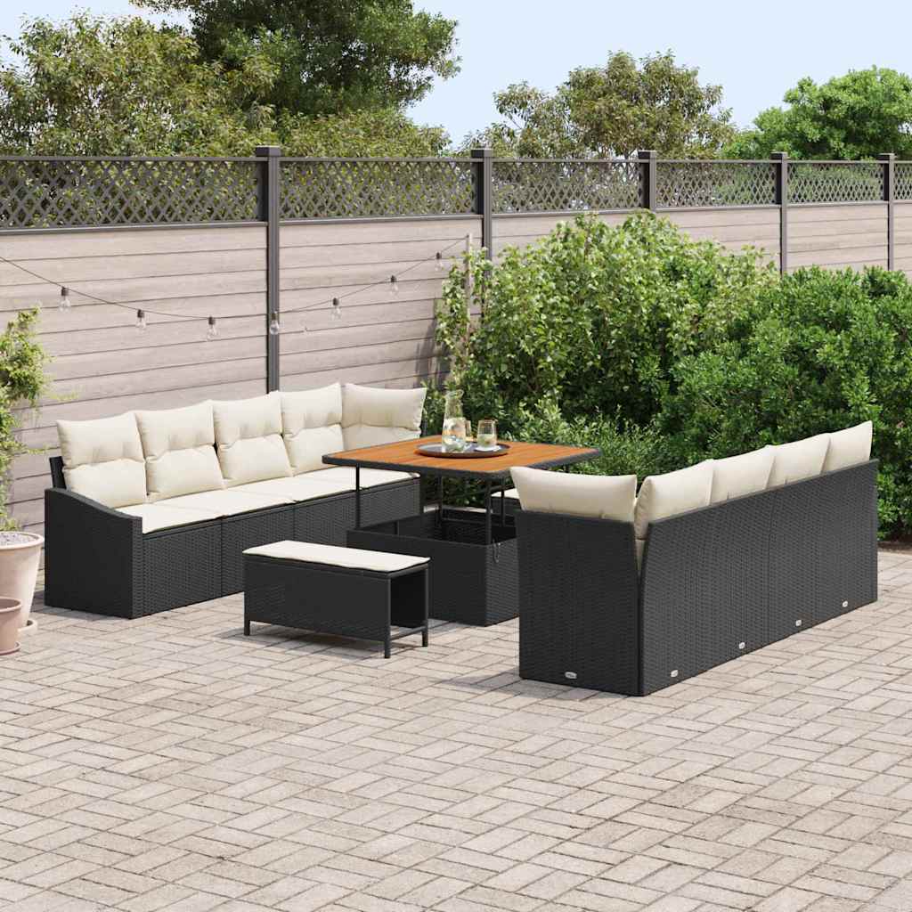 Set Divano da Giardino 11 pcs Nero e Crema 100 x 100 x 71 cm