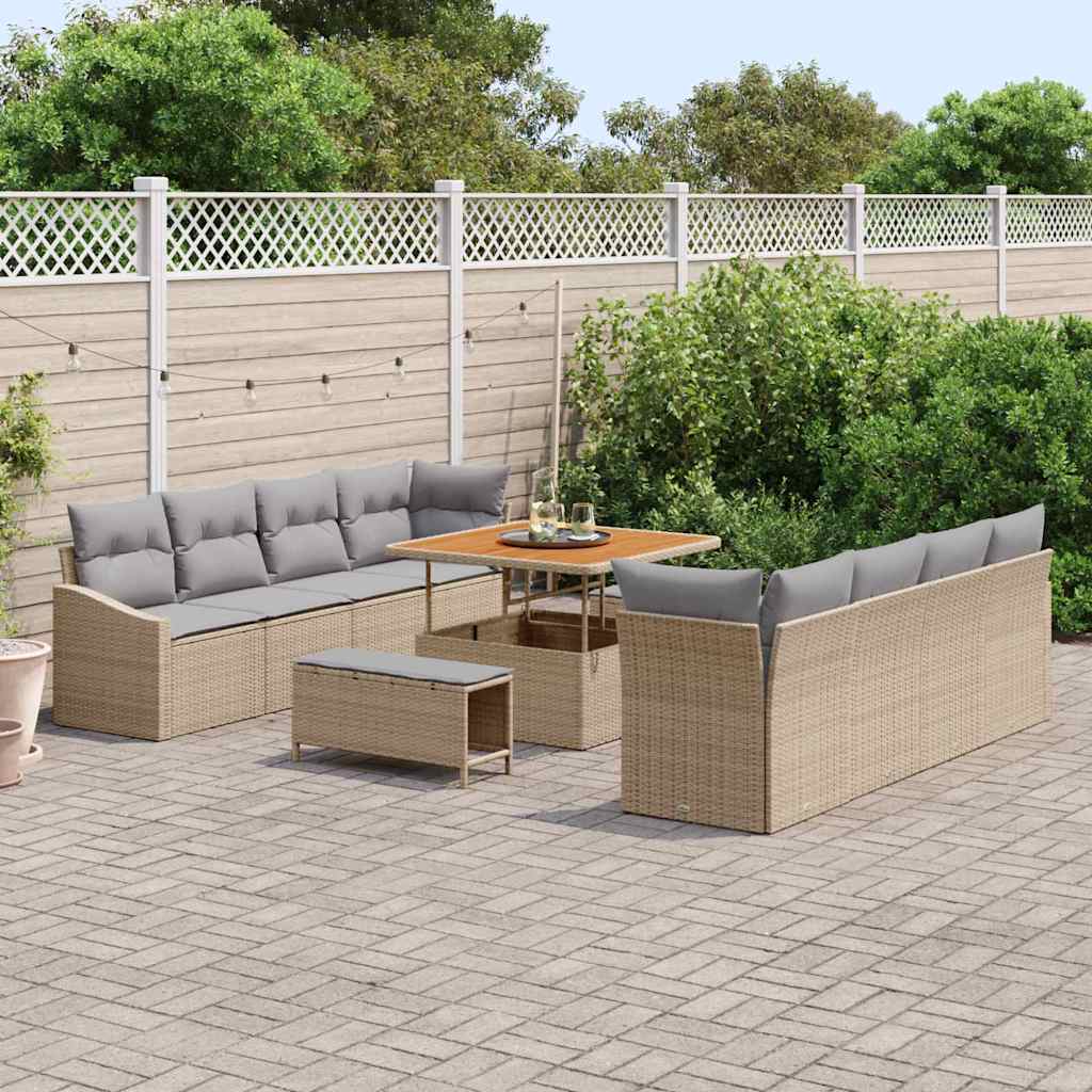 Set Divano da Giardino con cuscino 11 pcs Beige e Grigio Chiaro