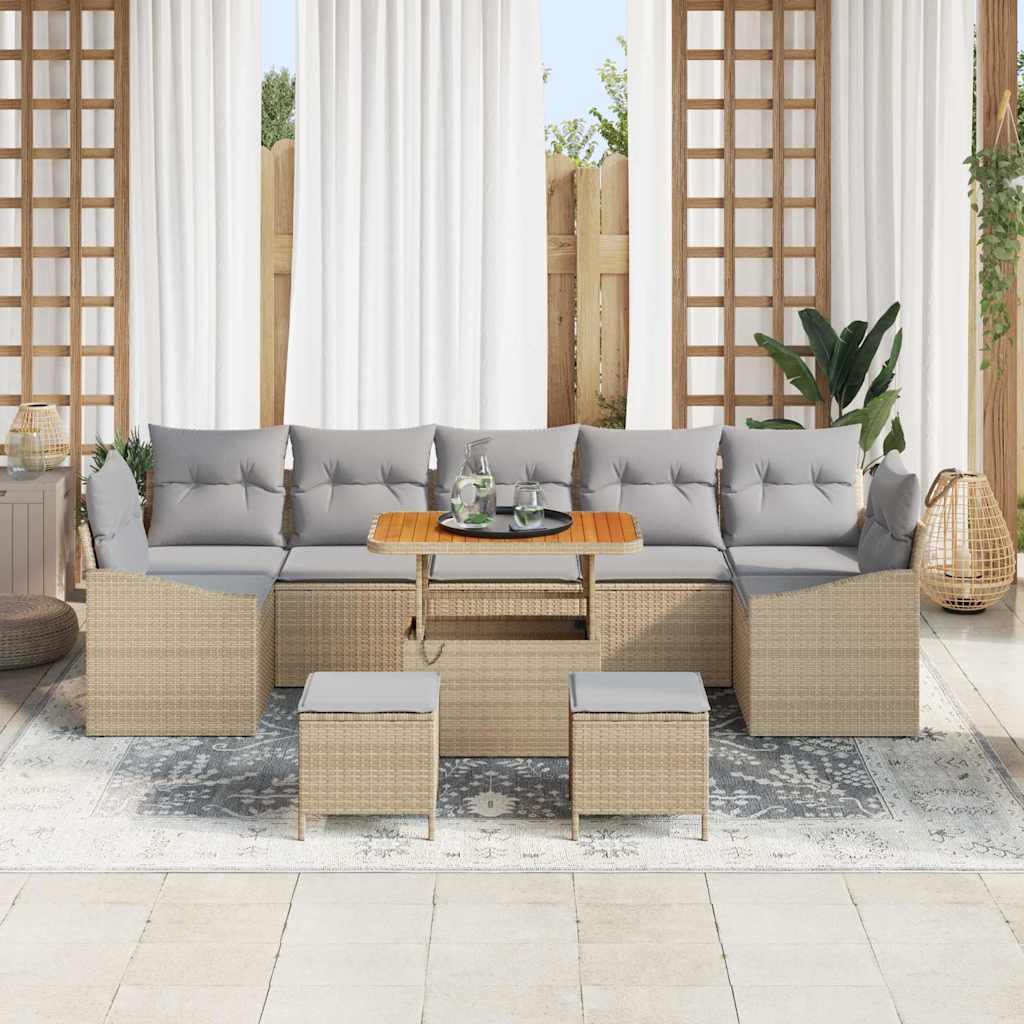 Set Divano da Giardino con cuscino 10 pcs Beige e Grigio Chiaro