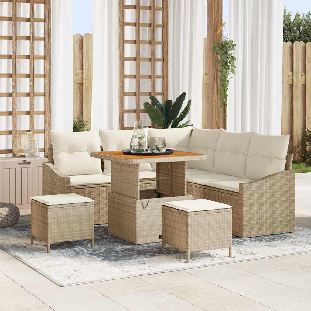 Set Divano da Giardino 8 pcs Beige e Crema 80 x 80 x 71 cm