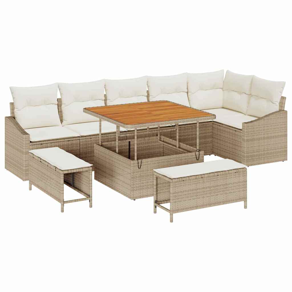 Set Divano da Giardino 9 pcs Beige e Crema 100 x 100 x 71 cm