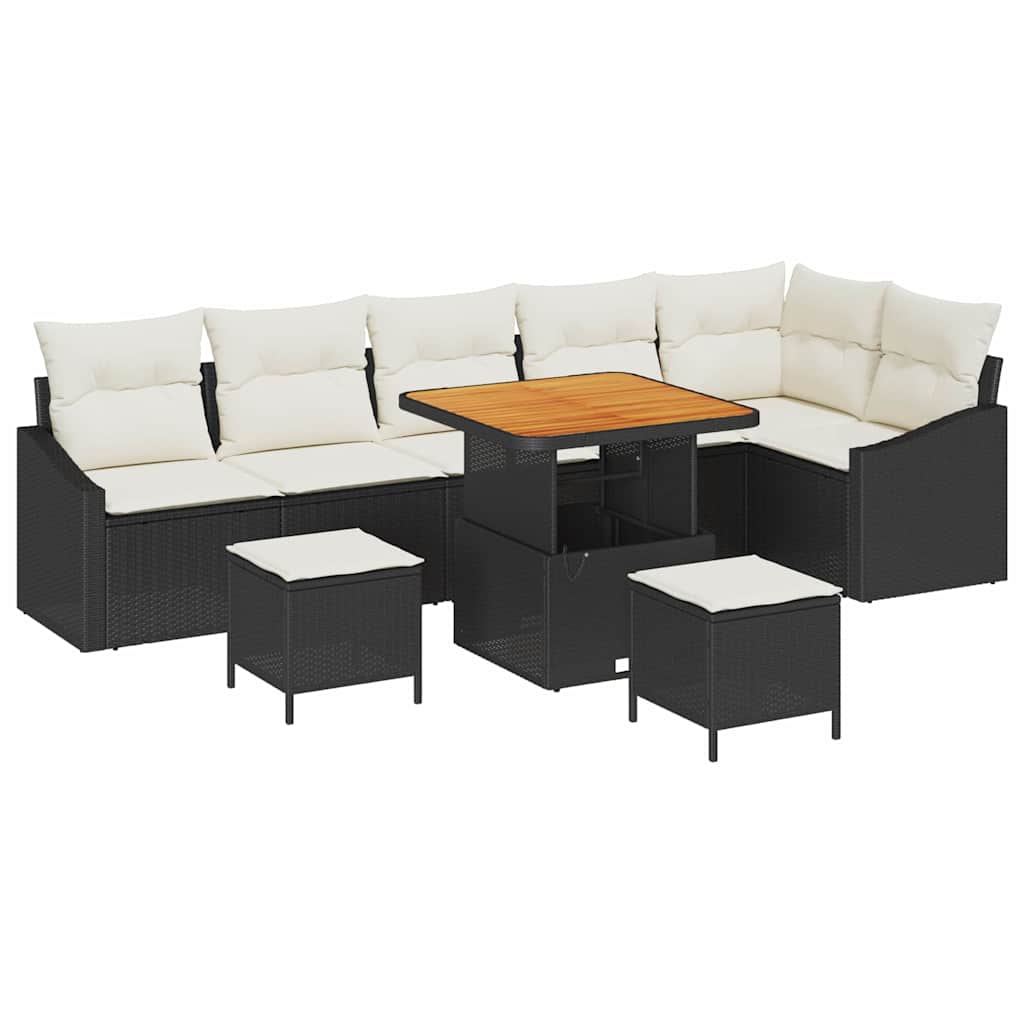 Set Divano da Giardino 9 pcs Nero e Crema 80 x 80 x 71 cm