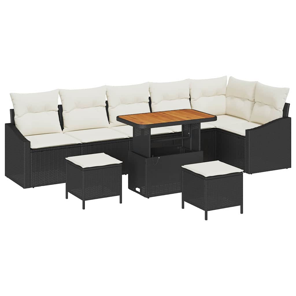 Set Divano da Giardino 9 pcs Nero e Crema 90 x 55 x 71 cm
