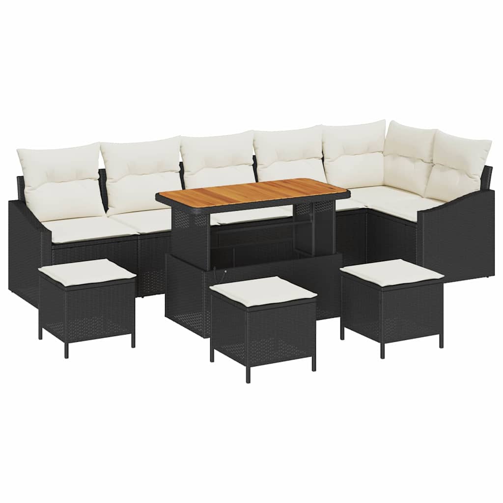 Set Divano da Giardino 10 pcs Nero e Crema 110 x 55 x 71 cm