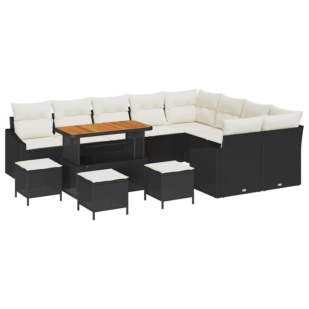Set Divano da Giardino 13 pcs Nero e Crema 110 x 55 x 71 cm