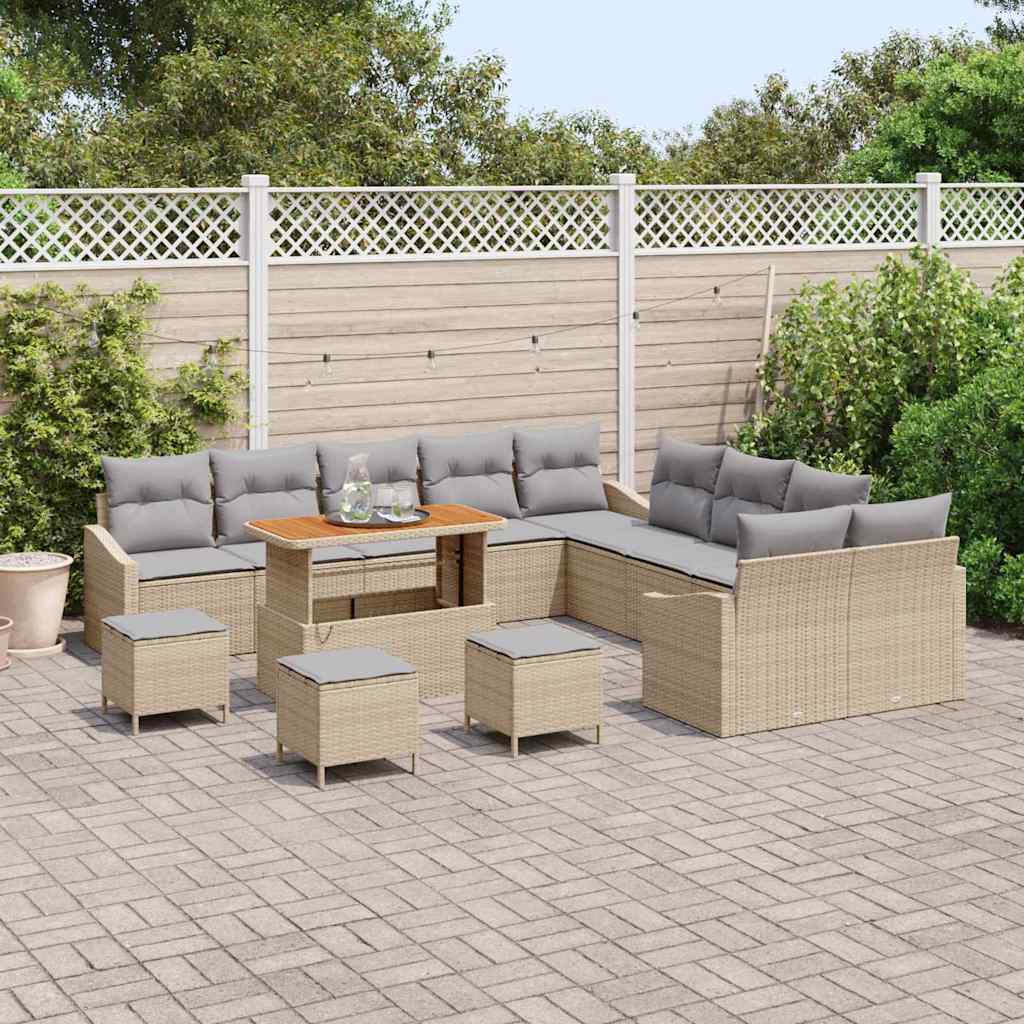 Set Divano da Giardino con cuscino 13 pcs Beige e Grigio Chiaro