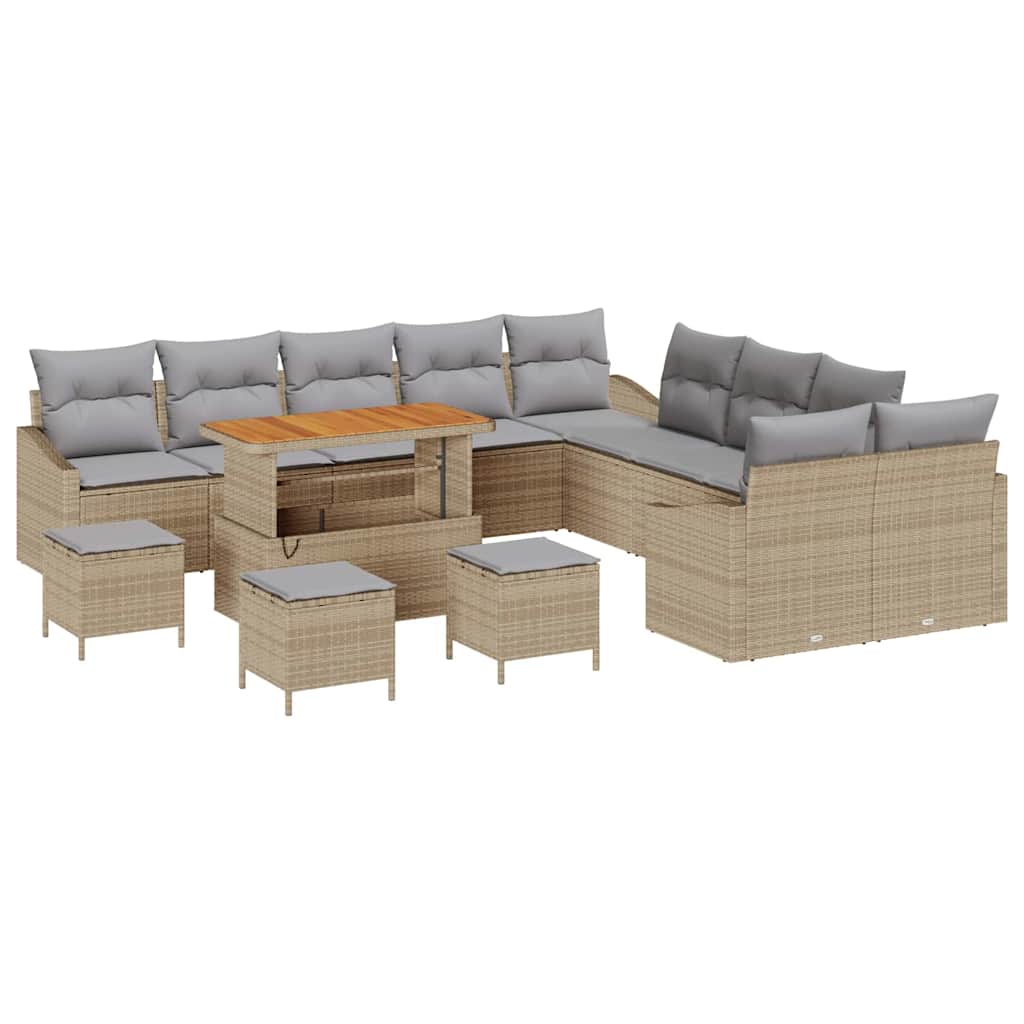 Set Divano da Giardino con cuscino 13 pcs Beige e Grigio Chiaro