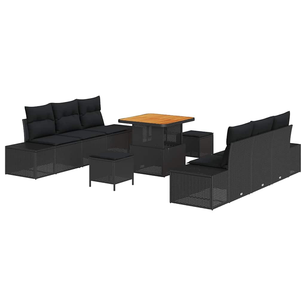 Set Divano da Giardino con cuscino 9 pcs Nero 80 x 80 x 71 cm