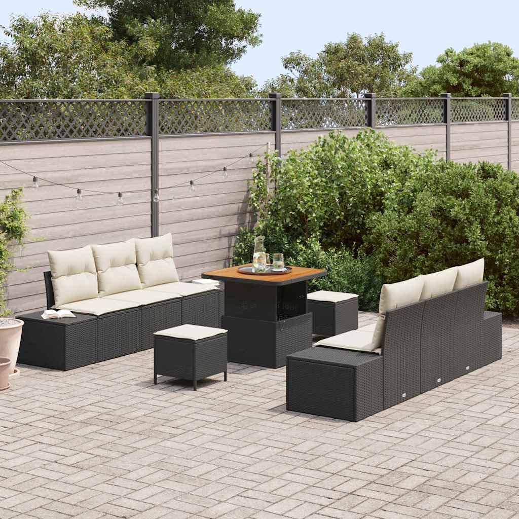 Set Divano da Giardino 9 pcs Nero e Crema 80 x 80 x 71 cm