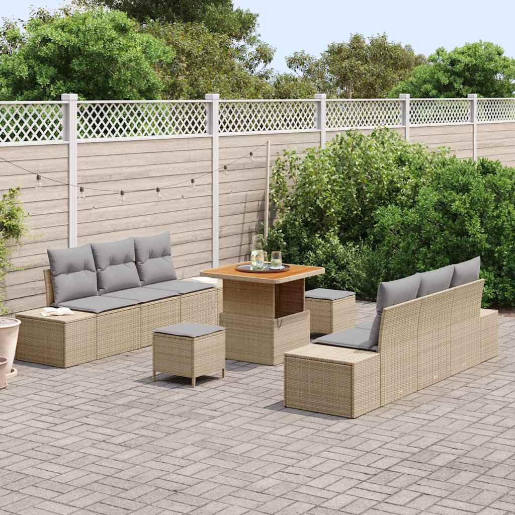 Set Divano da Giardino con cuscino 9 pcs Beige e Grigio Chiaro