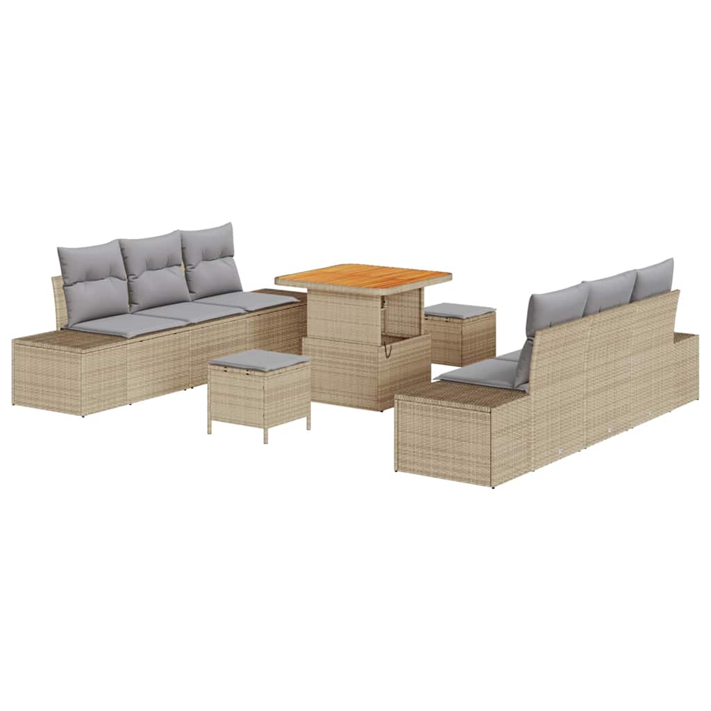 Set Divano da Giardino con cuscino 9 pcs Beige e Grigio Chiaro