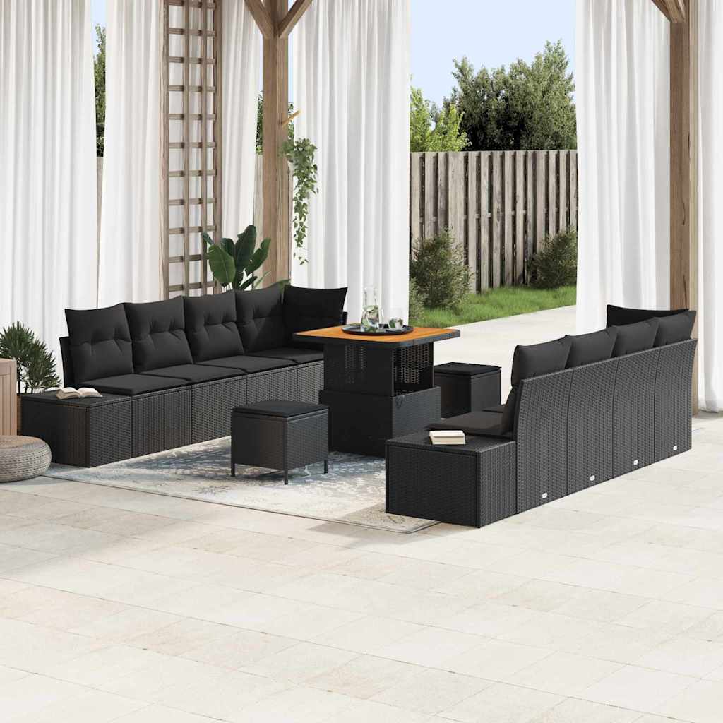 Set Divano da Giardino con cuscino 11 pcs Nero 80 x 80 x 71 cm