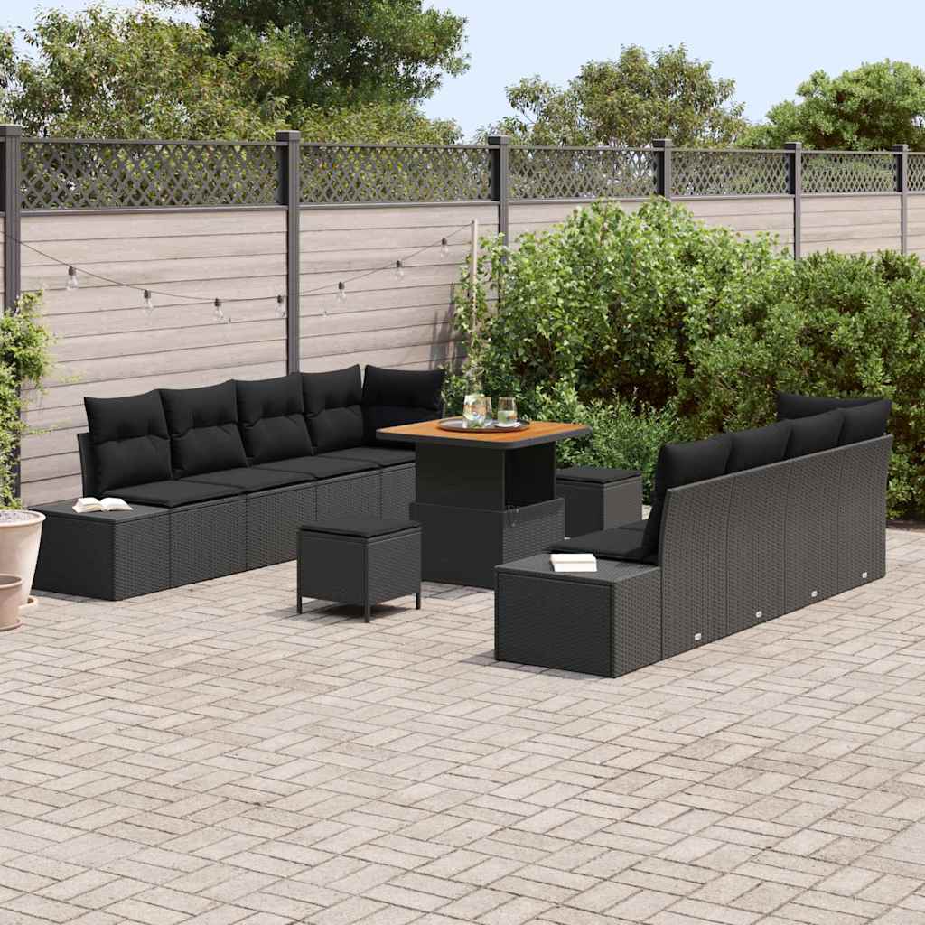 Set Divano da Giardino con cuscino 11 pcs Nero 80 x 80 x 71 cm