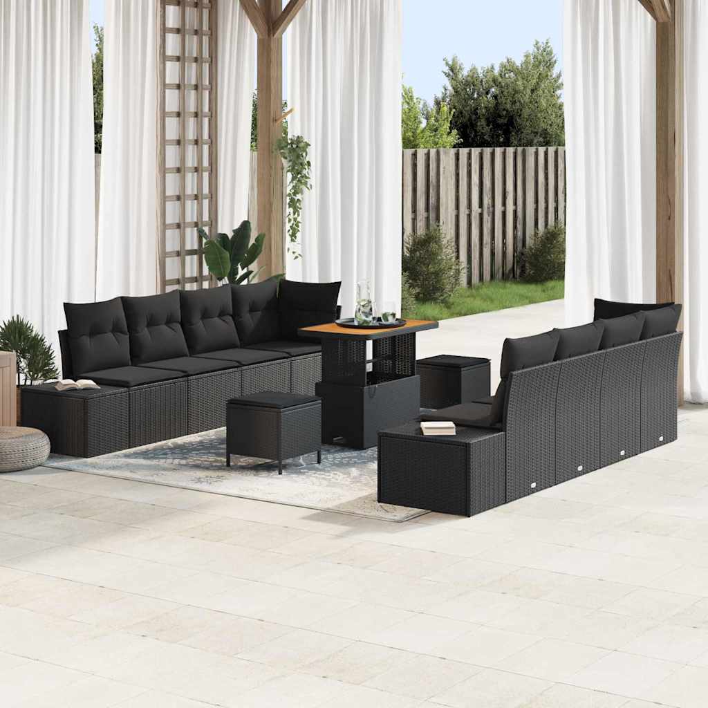 Set Divano da Giardino con cuscino 11 pcs Nero 90 x 55 x 71 cm